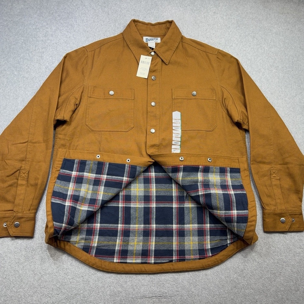 Duluth Trading Co Jacket Mens Large Brown Fire Hose Flannel Lined Limber Shacket
